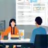 Illustration of people sitting around a table with charts, representing HR consulting